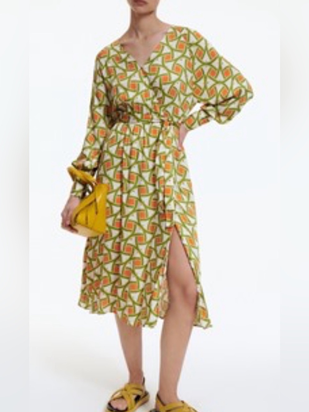 Reserved Green and Orange Geometric Midi Dress - Picture 4 of 9